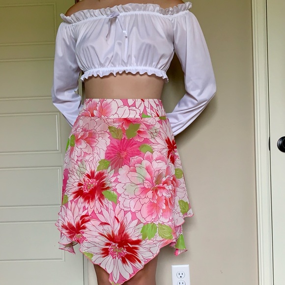 Y2K Pink Layered Floral Gauzy Midi Skirt - Picture 6 of 11